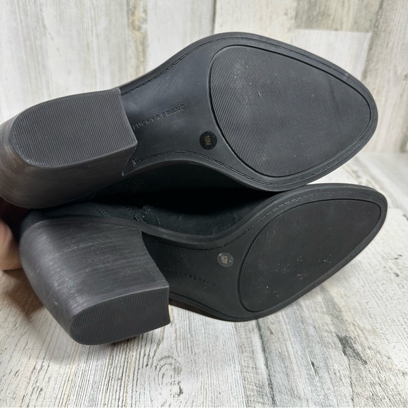 NEW Lucky Brand Loxona Black Leather Block Heel Ankle Boots #1033 - Picture 6 of 13